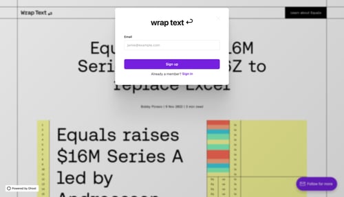 Equals
				signup page example
