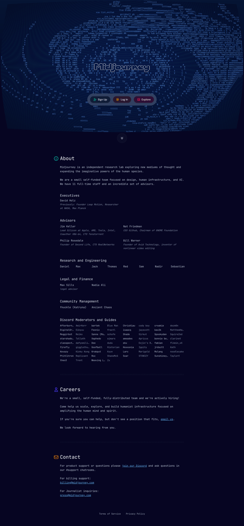 Midjourney
				about & company mission page example