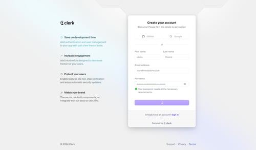 Clerk
				signup page example