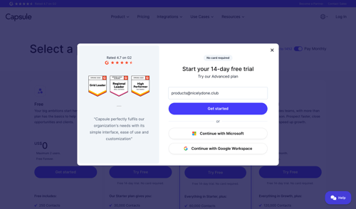 Capsule
				signup page example