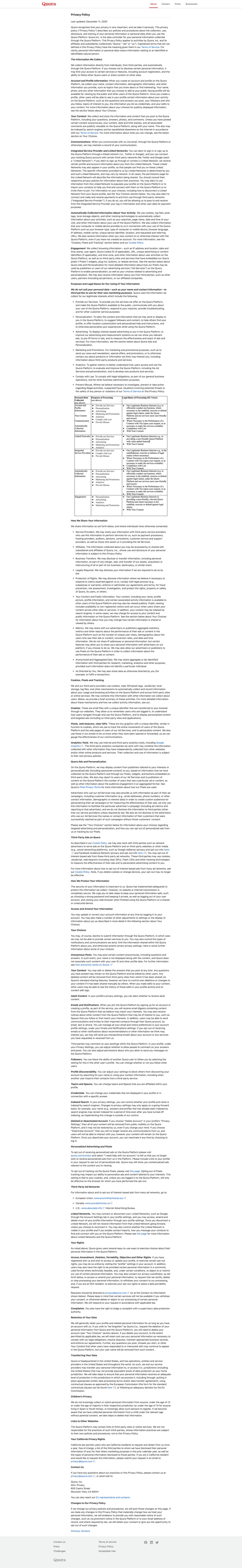 Quora
				privacy policy page example