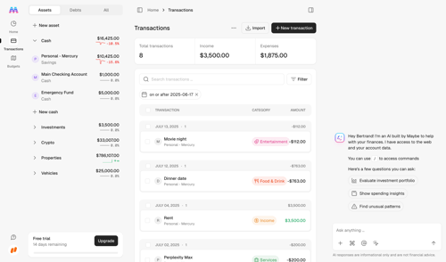 Maybe Finance screen example