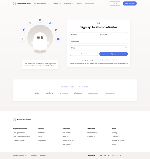 PhantomBuster
				account setup page example