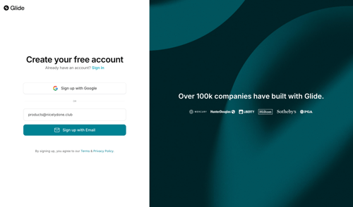 Glide
				signup page example