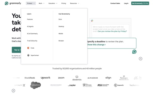 Grammarly
				dropdown & other states page example