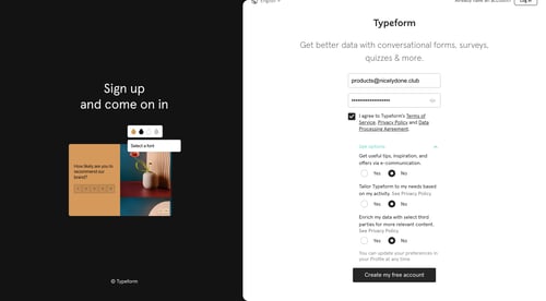 Typeform
				signup page example
