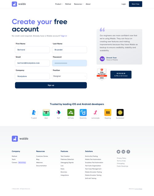 Waldo
				signup page example