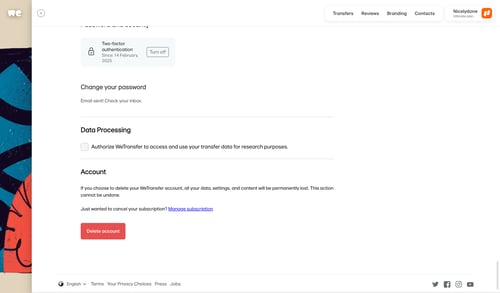 WeTransfer
			settings account management form account settings account deletion security user change password user termination ux ui design