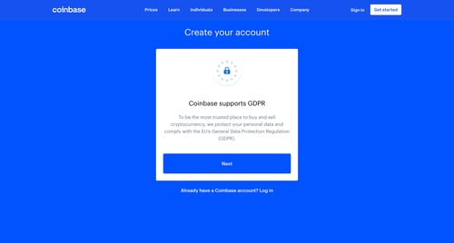 Coinbase
				signup page example