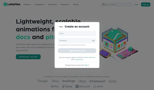 Lottie
				signup page example