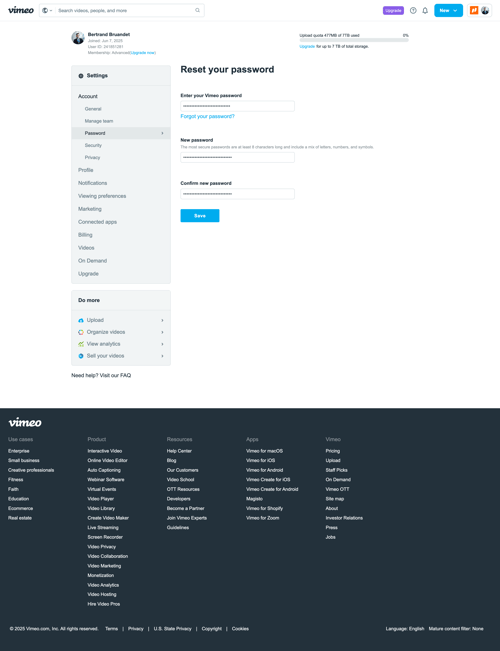 Vimeo screen example