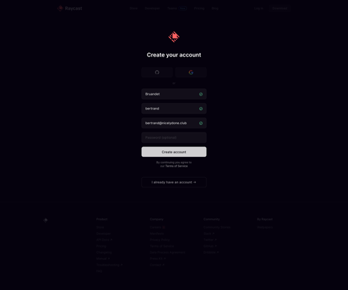 Raycast
				signup page example