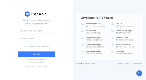 Bytescale
				signup page example