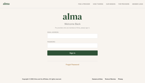 Alma
				signin page example
