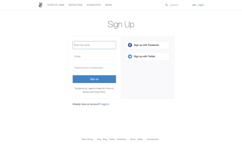 AngelList Talent
				signup page example