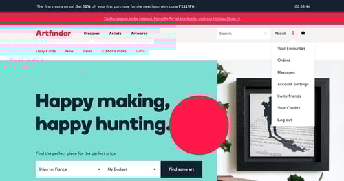 Artfinder
				dropdown & other states page example