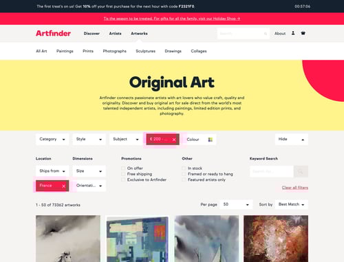 Artfinder
				filters page example
