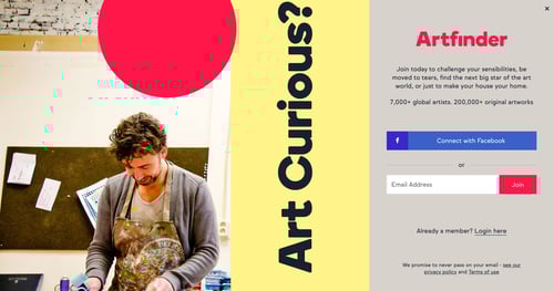 Artfinder
				signup page example