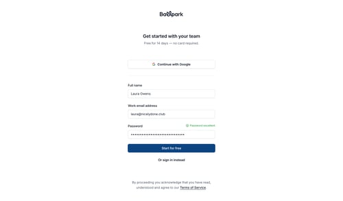 Ballpark
				signup page example