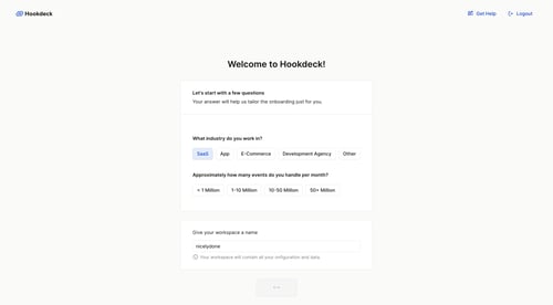 Hookdeck
				onboarding page example