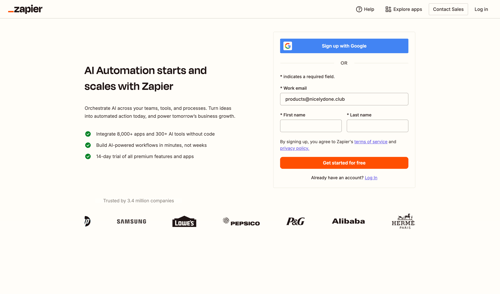 Zapier
				signup page example