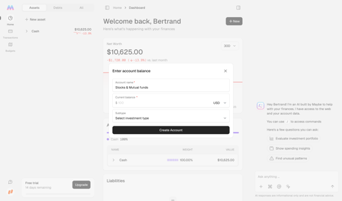 Maybe Finance screen example