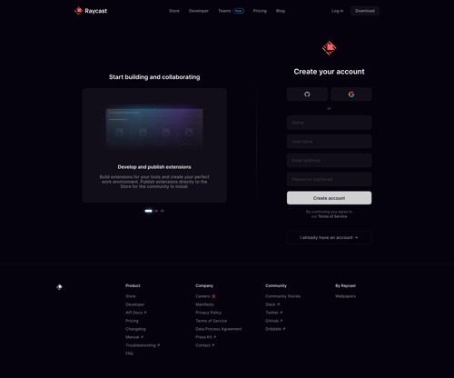 Raycast
				signup page example