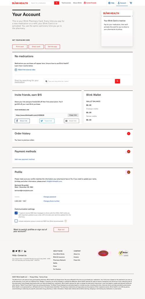Blink Health
				settings page example