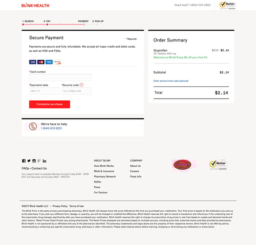Blink Health
				checkout page example