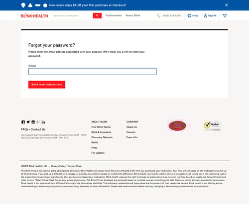 Blink Health
				password reset page example