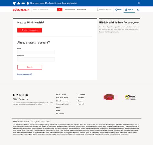 Blink Health
				signin page example