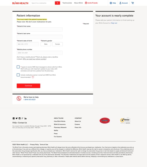 Blink Health
				signup page example