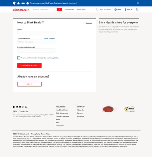 Blink Health
				signup page example