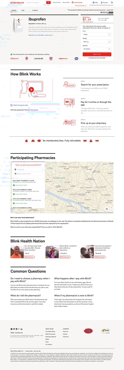 Blink Health
				detail page page example