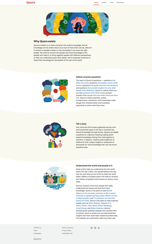 Quora
				about & company mission page example