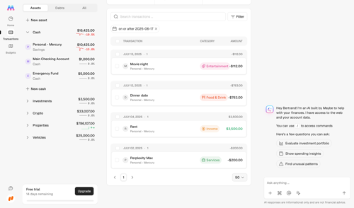 Maybe Finance screen example