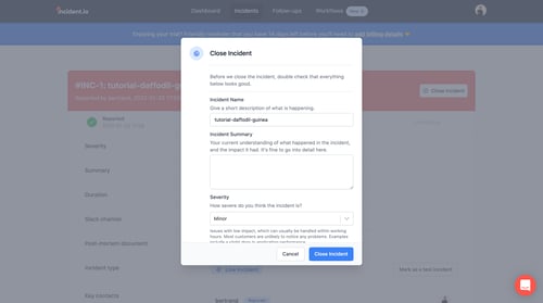 Incident
				modal & popover page example