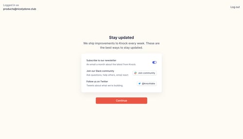 Knock
				account setup page example