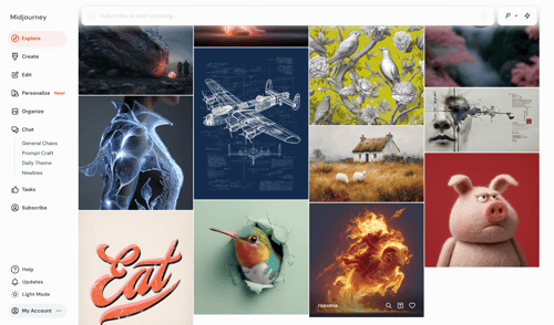 Midjourney
				home page example