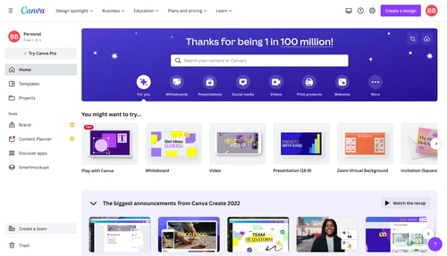 Canva
				home page example