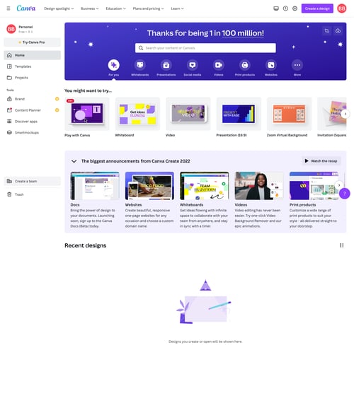 Canva
				home page example