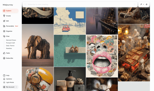 Midjourney
				home page example