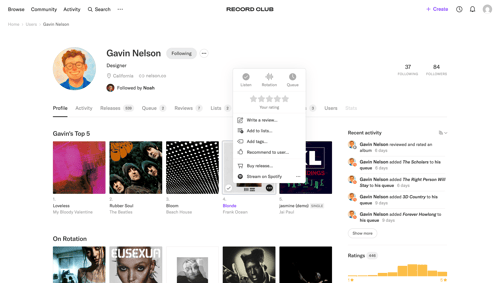 Record club
			         ux ui design