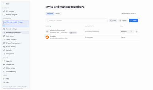 Slite
			sidebar settings user management table ux ui design
