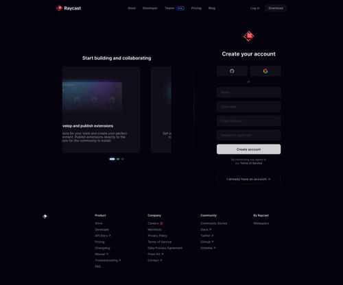 Raycast
				signup page example