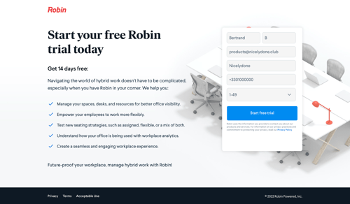Robin
				signup page example