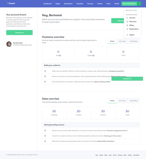 Coach
				home page example