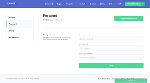 Coach
				settings page example