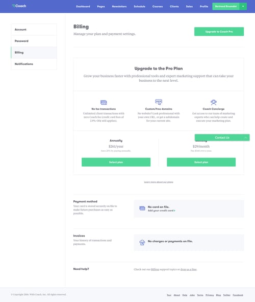 Coach
				settings page example