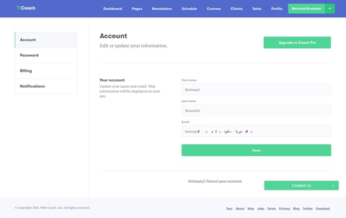 Coach
				settings page example